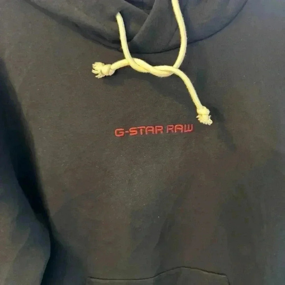 G Star Raw Hoodie Mens S Navy Pullover Striped Embroidered Logo - Picture 2 of 8